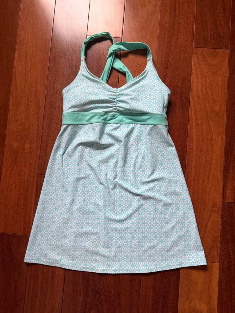 Aqua Patterned Tank Dress with Mint Accents